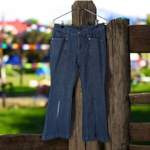 G.I.L.I. Jeans With Front Split Flare Size 8P Blue Stretch